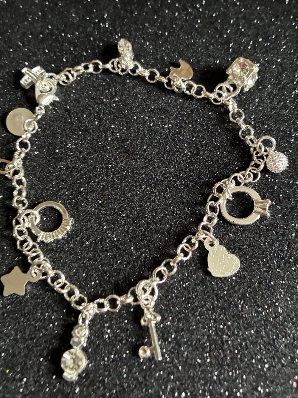 Silver Charm bracelet with Sparkling Accents - Women Jewelry - Picture 3 of 4